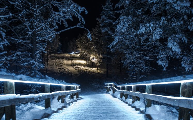 winter, Stairs, Night HD Wallpaper Desktop Background