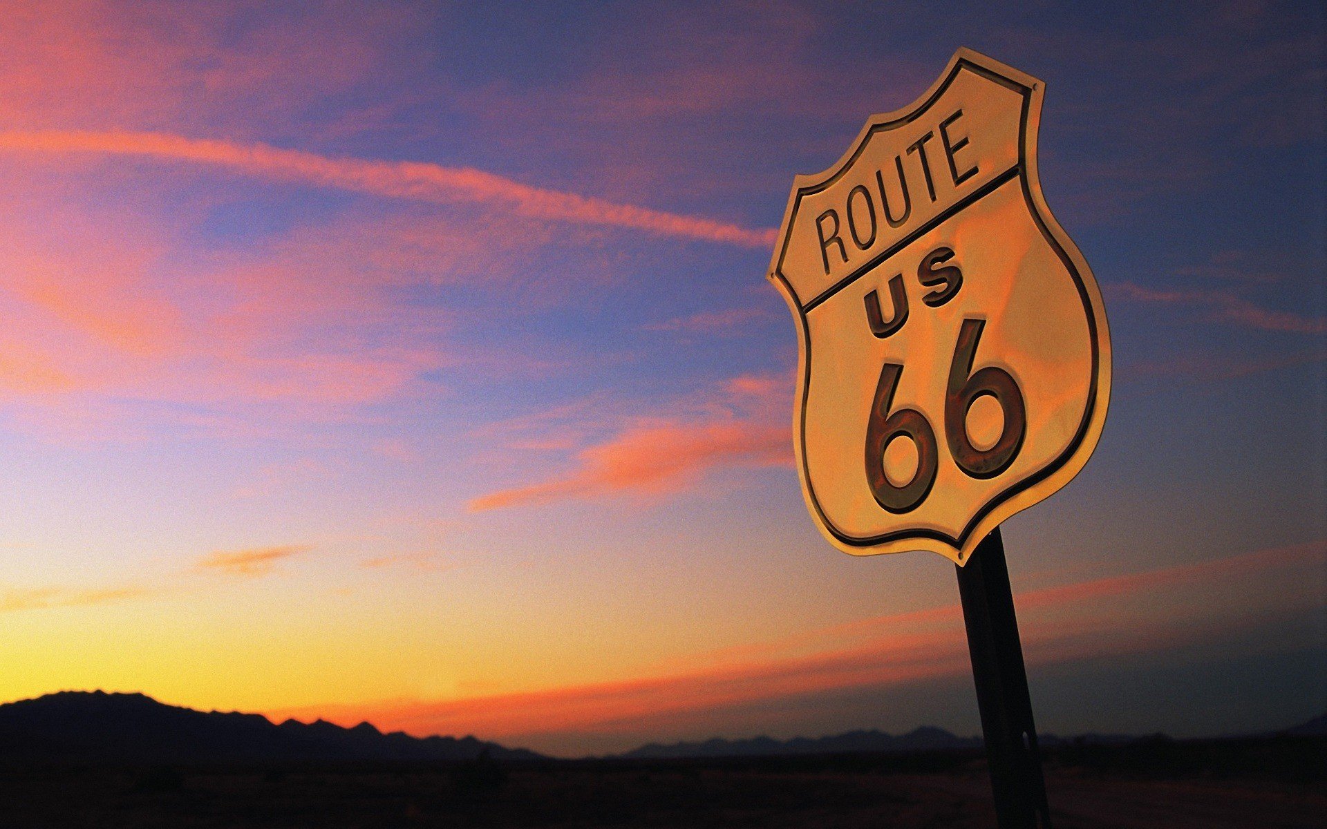 Route 66, USA, Signal, Sunset, Evening, Landscape Wallpaper