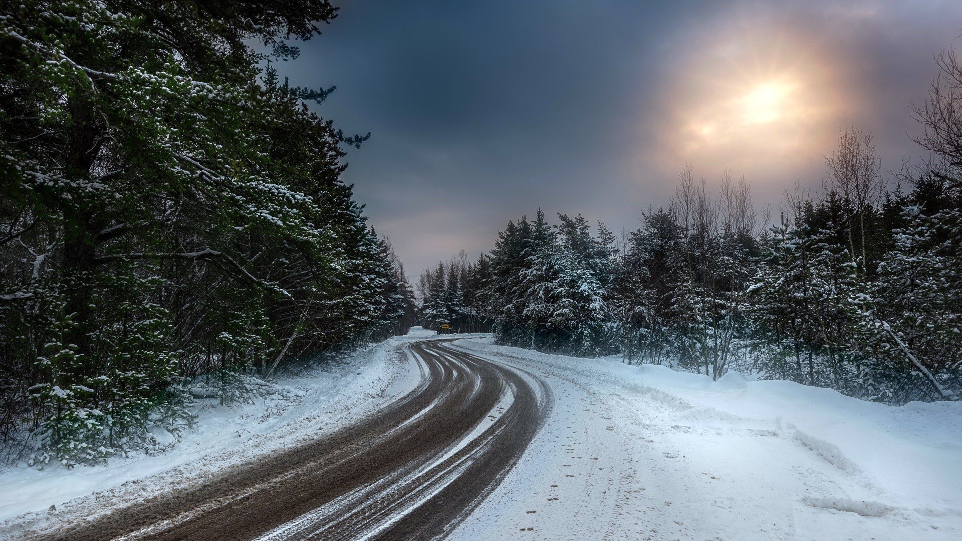 road, Winter, Landscape, Nature Wallpaper