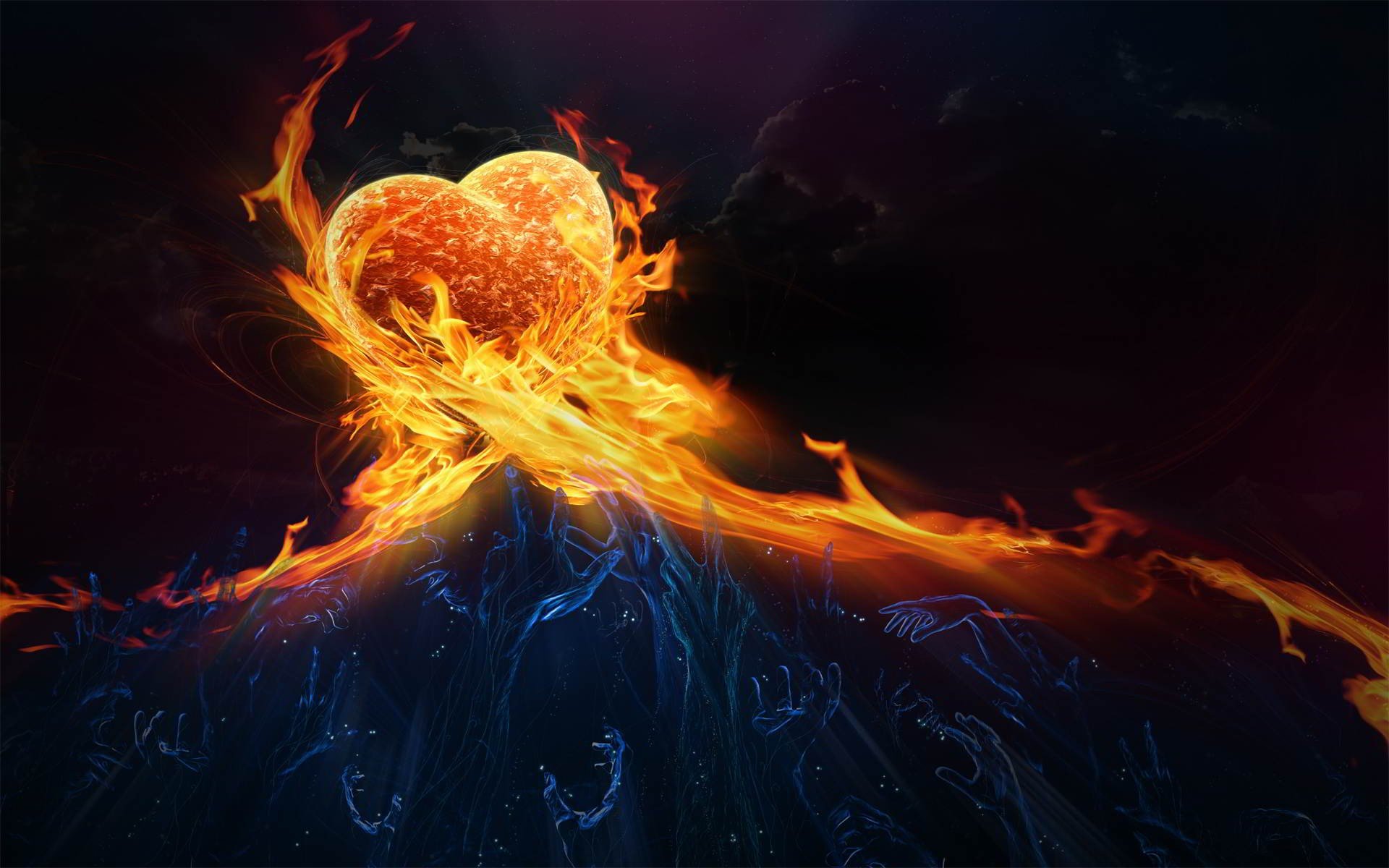 heart shaped, Fire Wallpaper