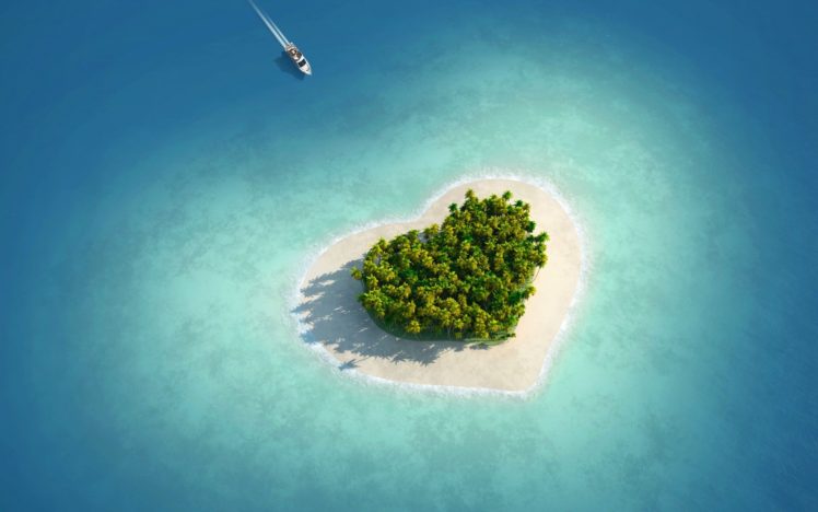 heart shaped, Island, Tropical HD Wallpaper Desktop Background