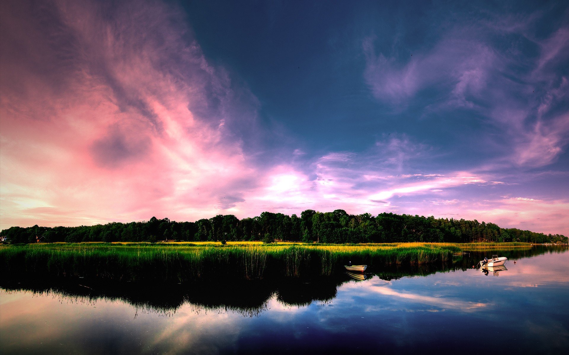 water, Lake, Clouds, Sunset Wallpaper