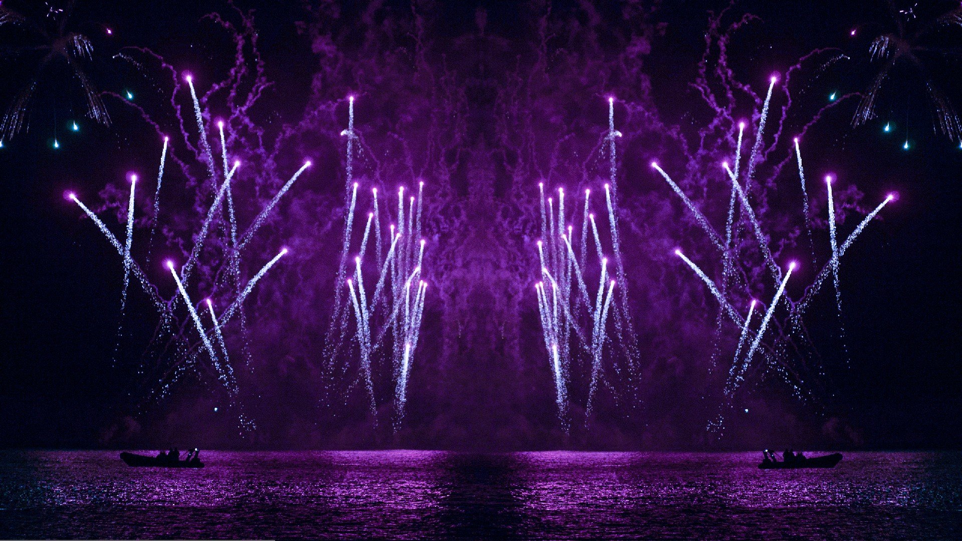 fireworks, Purple, Lightning Wallpaper