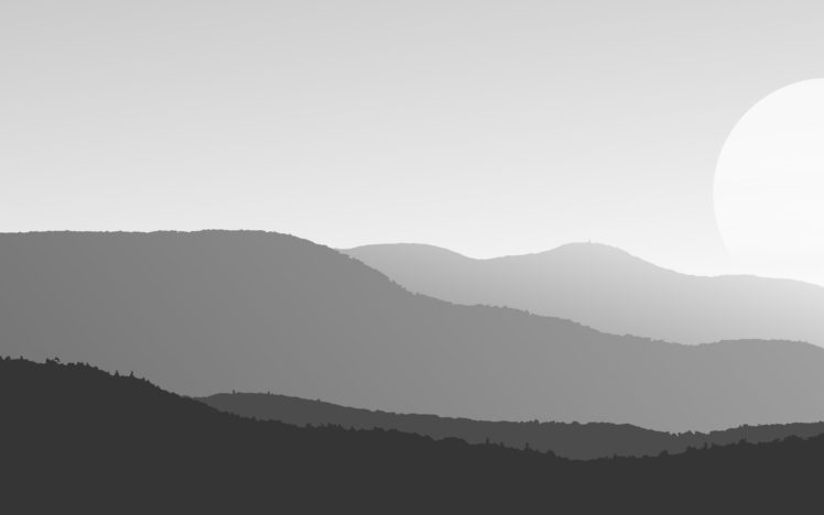 gradient, Mountains, Digital art, Monochrome HD Wallpaper Desktop Background