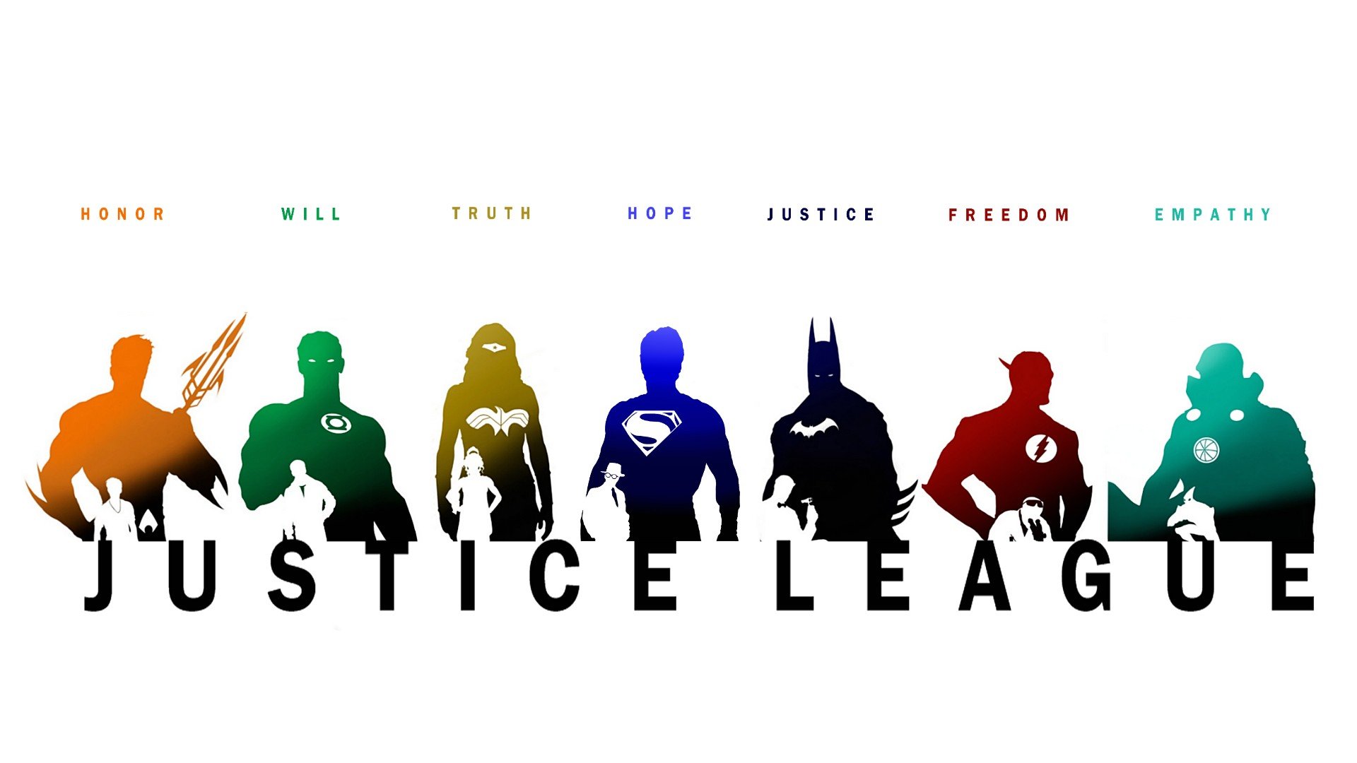 Wonder Woman, Flash, Green Lantern, Aquaman, Martian 