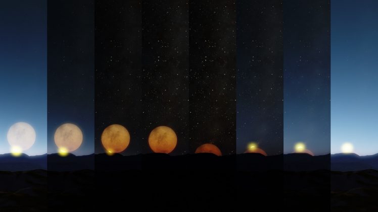 planet, Space, Moon, Stars, Eclipse HD Wallpaper Desktop Background