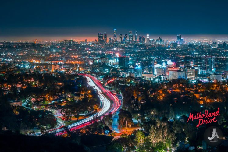 photography, Cityscape, Light trails, City lights, Los Angeles, Skyline HD Wallpaper Desktop Background