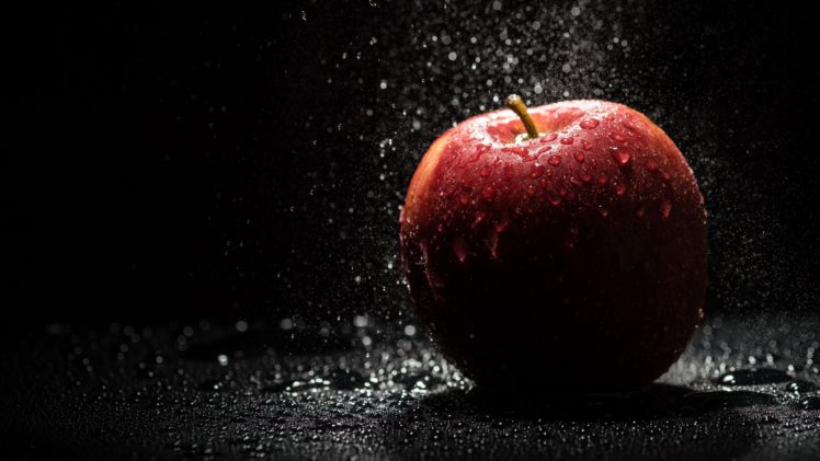 water, Water drops, Fruit, Apples, Shadow, Lights, Black background, Photography, Splashes HD Wallpaper Desktop Background