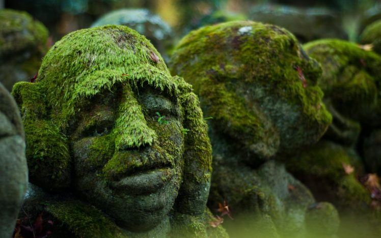 face, Stones, Moss, Sculpture HD Wallpaper Desktop Background