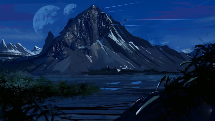 artwork, Illustration, Mountains, Night HD Wallpaper Desktop Background