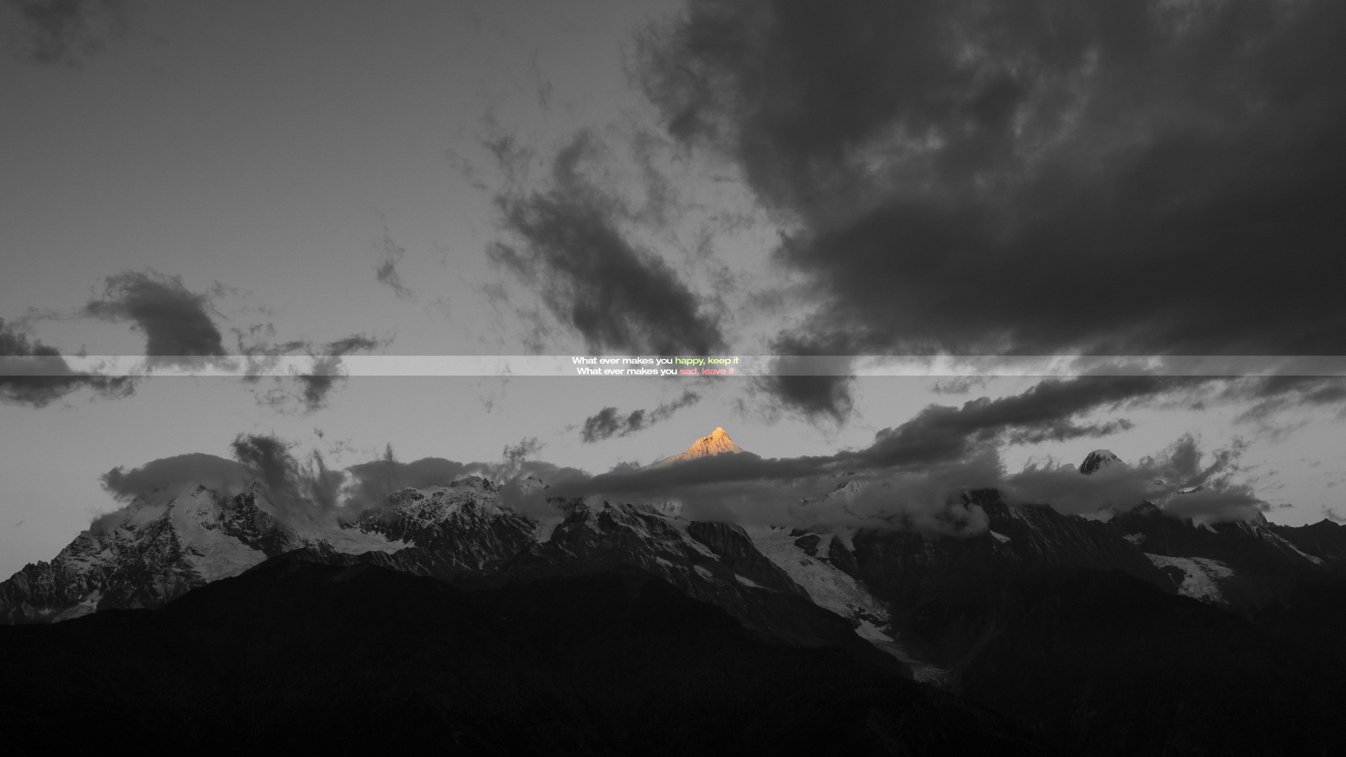 mountains, Sad, Quote, Typography, Digital art, Selective coloring
