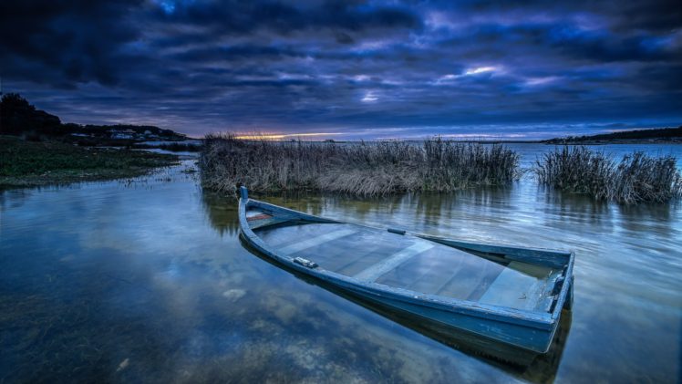 wreck, Boat, Sky, Blue, Water, Clouds, Landscape, Nature HD Wallpaper Desktop Background