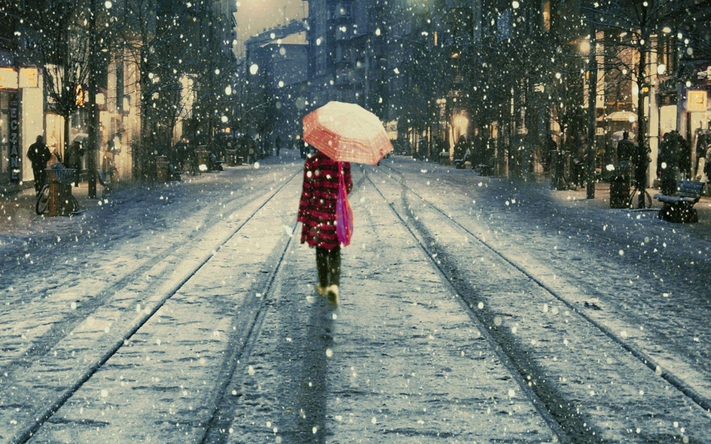 umbrella, Winter, Snow, Railway, Istanbul Wallpaper