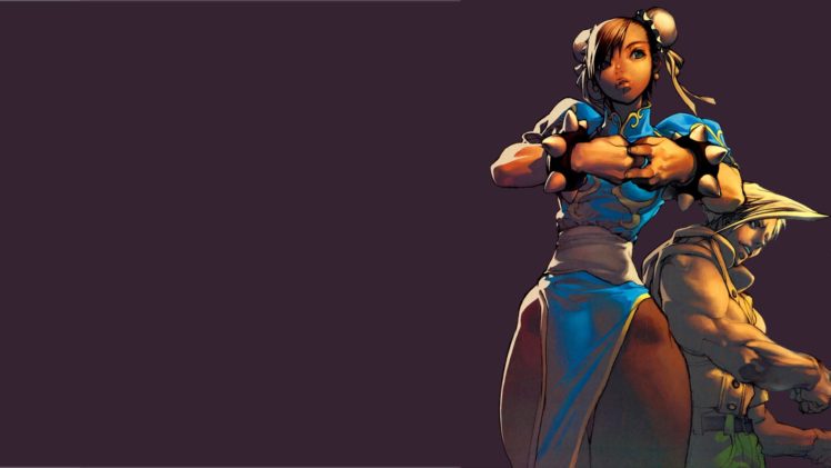 Chun Li, Guile, Street Fighter, Illustration, Purple background HD Wallpaper Desktop Background