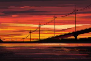 artwork, Illustration, Sunset