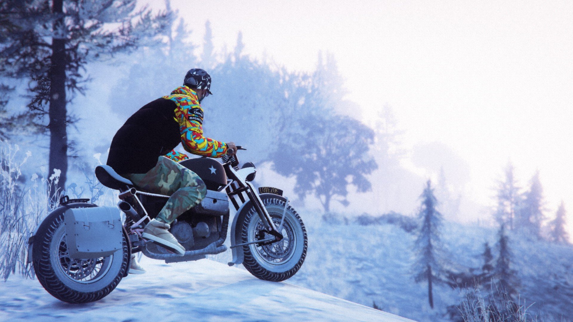 Grand Theft Auto V, Grand Theft Auto Online, Rockstar Games, Motorcycle, Snow Wallpaper
