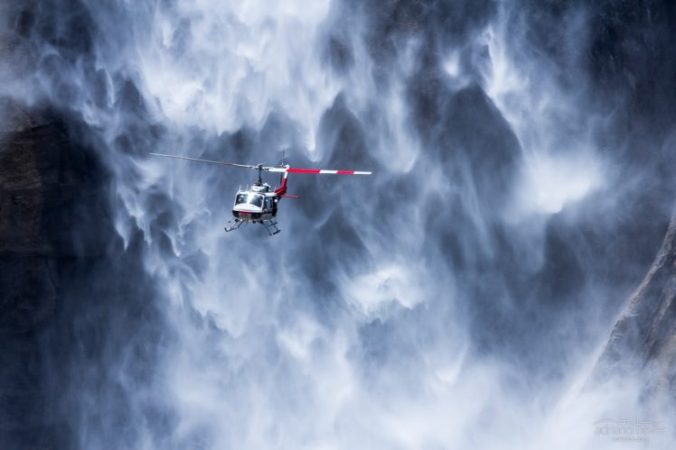 Yosemite Falls, Helicopters, Waterfall HD Wallpaper Desktop Background