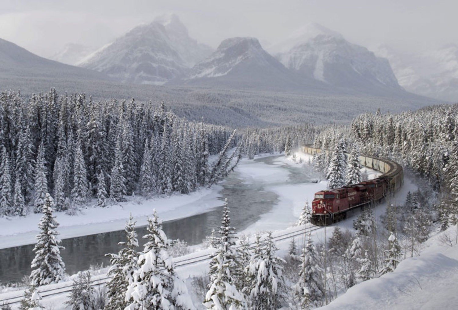 train, Snow, Forest, Mountains Wallpaper