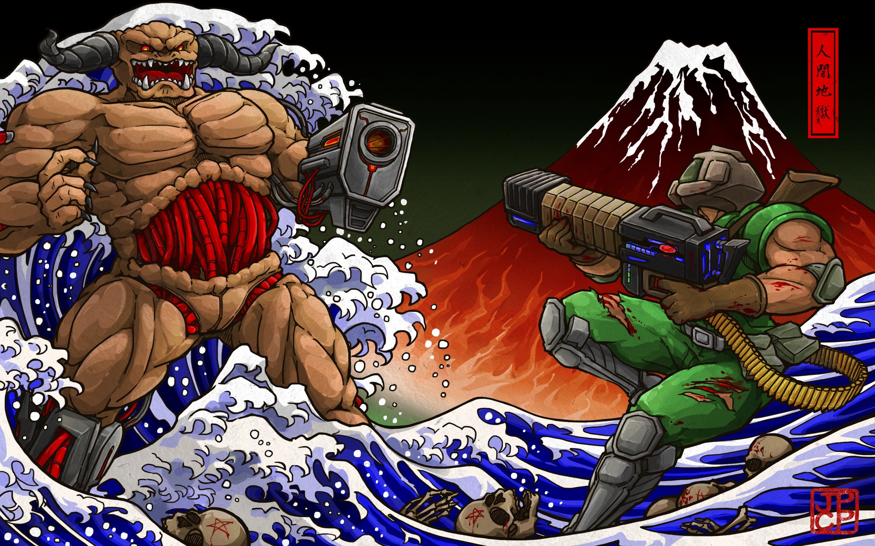Doom (game), Shotgun, The Great Wave off Kanagawa Wallpaper