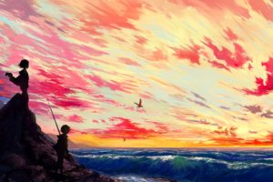 artwork, Illustration, Sunset, Sky, Fantasy art