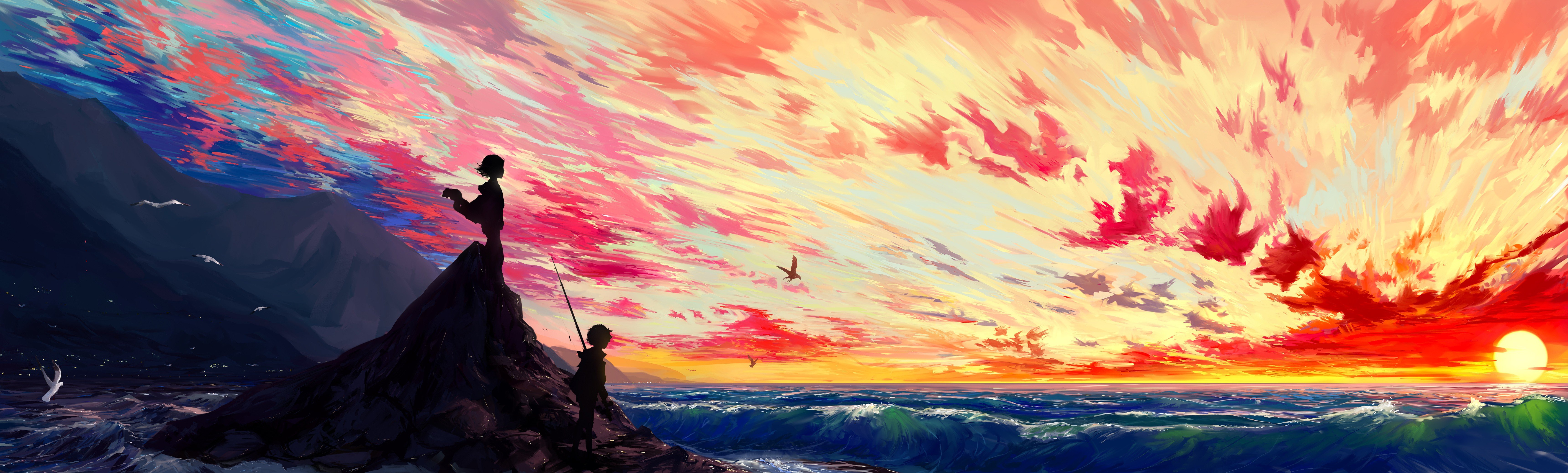 artwork, Illustration, Sunset, Sky, Fantasy art Wallpaper