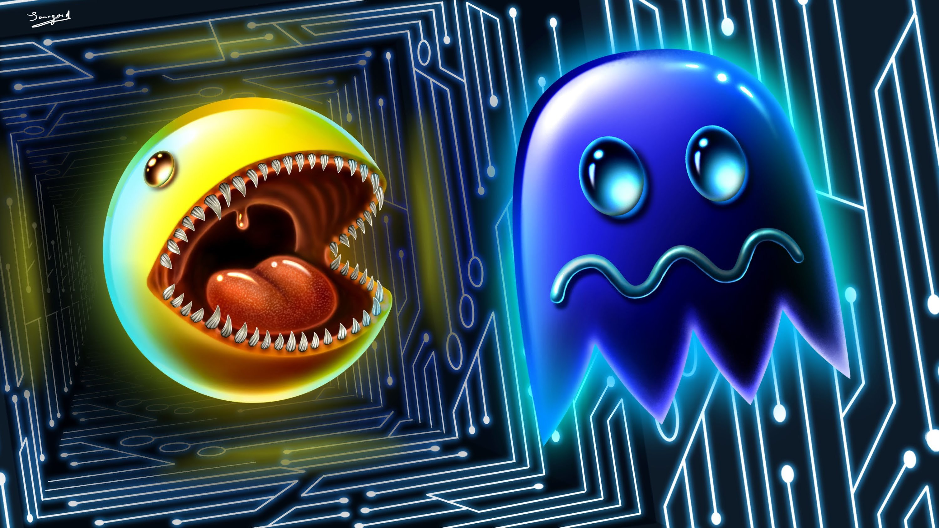 tongues Digital art Artwork Pac Man Video games  Retro 