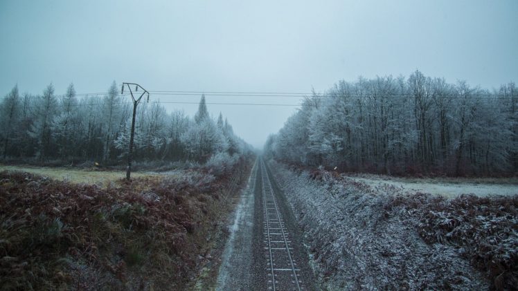 railway, Landscape, Trees, Cold, Winter HD Wallpaper Desktop Background