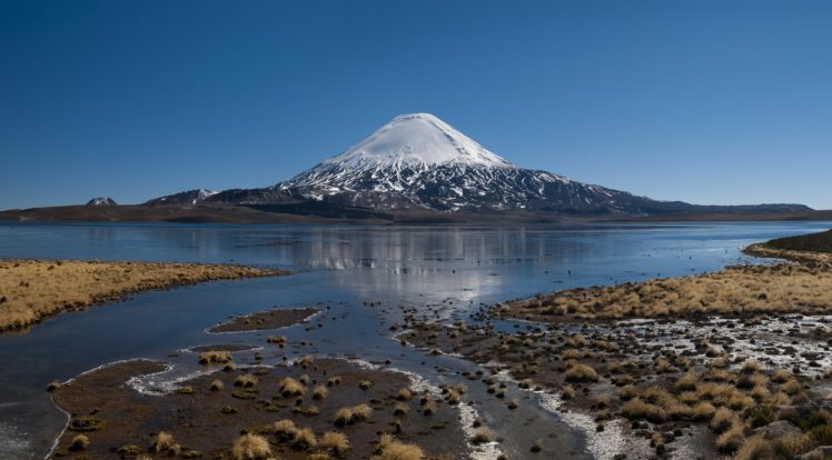 nature, Photography, Landscape, Snowy peak, Volcano, Mountains, Lake, National park, Blue, Chile HD Wallpaper Desktop Background