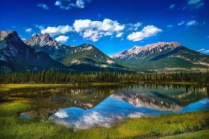 nature, Photography, Landscape, Mountains, Lake, Reflection, Grass, Forest, Summer, Blue, Jasper National Park, Alberta, Canada