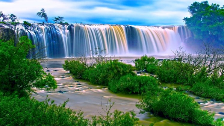 nature, Landscape, Trees, Forest, Plants, Waterfall, Long exposure, Clouds, River, Asia, Vietnam, Stones HD Wallpaper Desktop Background