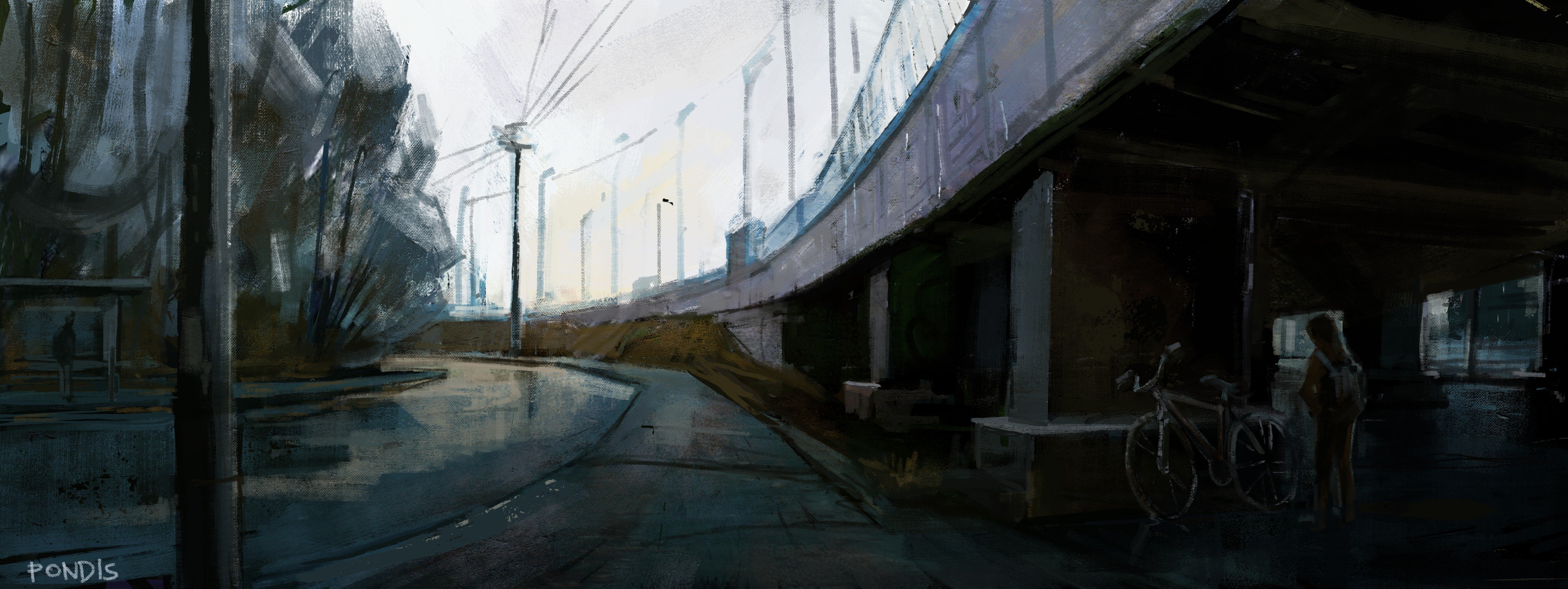 overpass, Street, Painting, Grunge Wallpaper