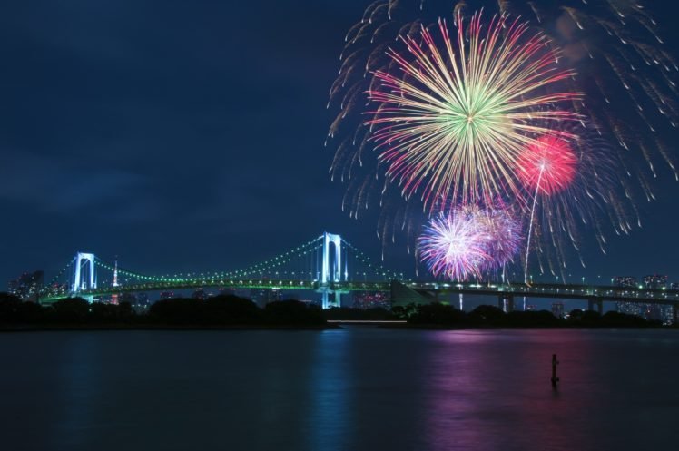 fireworks, Bridge HD Wallpaper Desktop Background