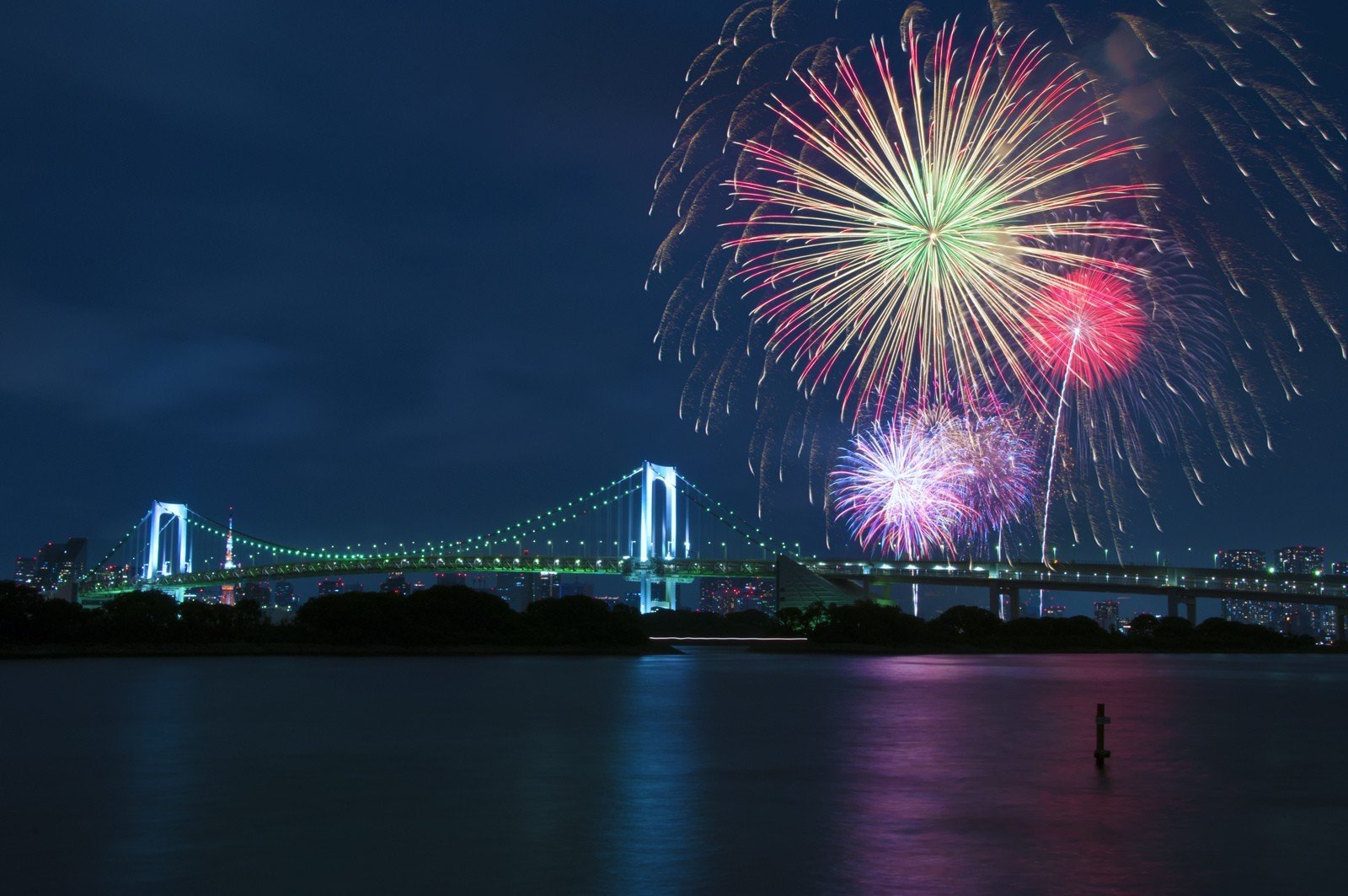 fireworks, Bridge Wallpaper