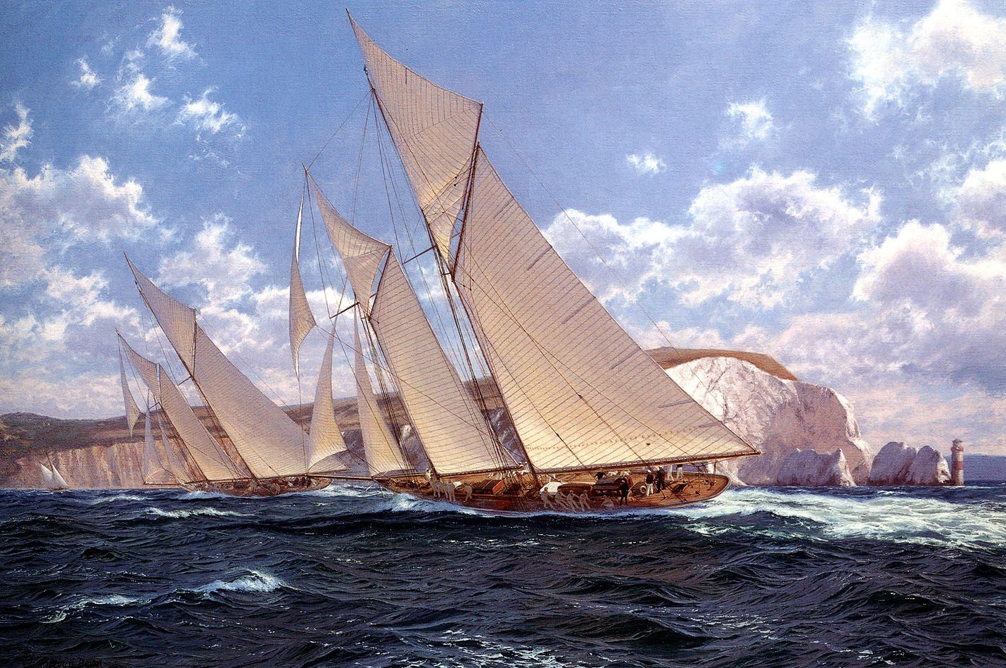 schooners, Cliff, Sailing ship, Lighthouse Wallpaper