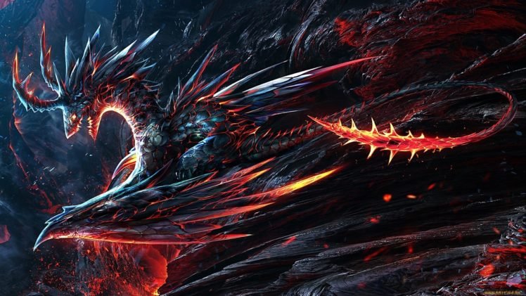 dragon, Lava HD Wallpaper Desktop Background