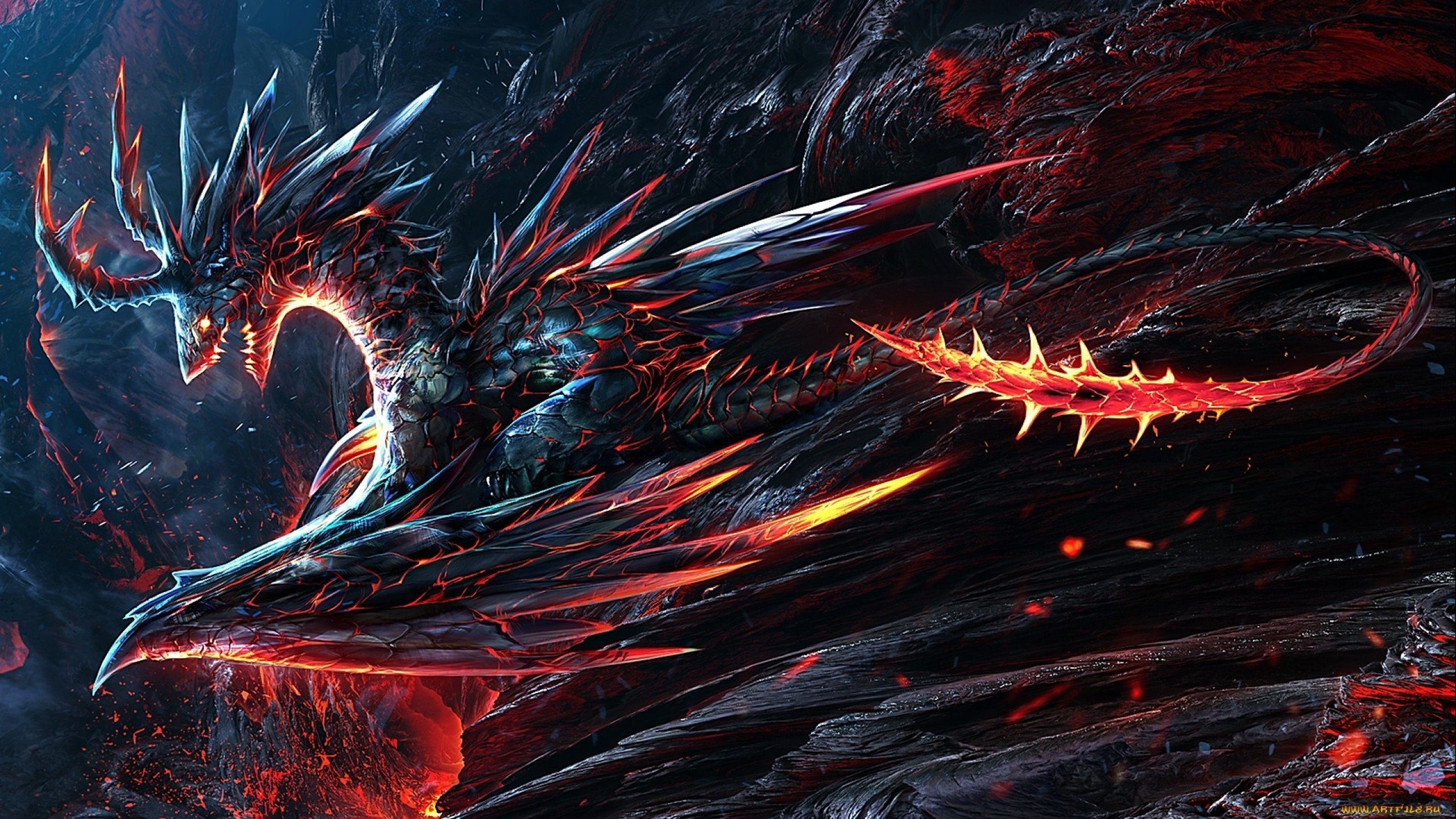 dragon, Lava Wallpaper