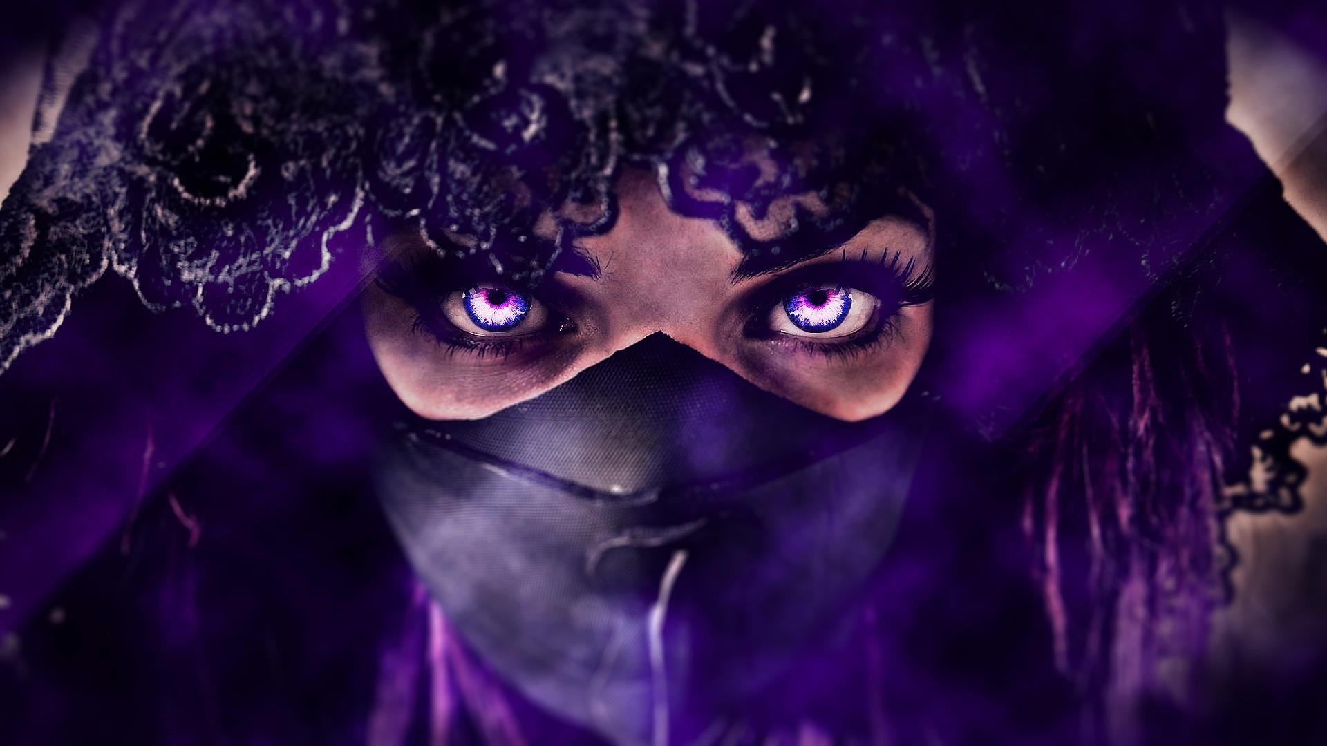 women, Purple, Veils, Photo manipulation, Mask Wallpaper