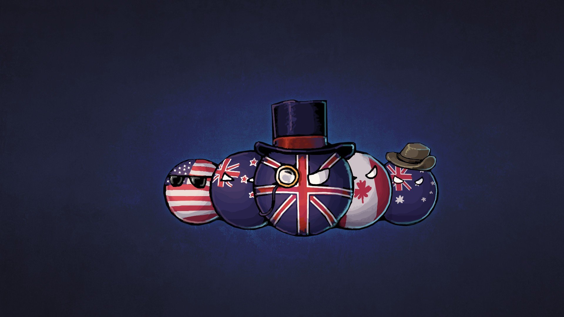 countryballs, USA, England, Canada, Australia, Hat, New Zealand Wallpaper