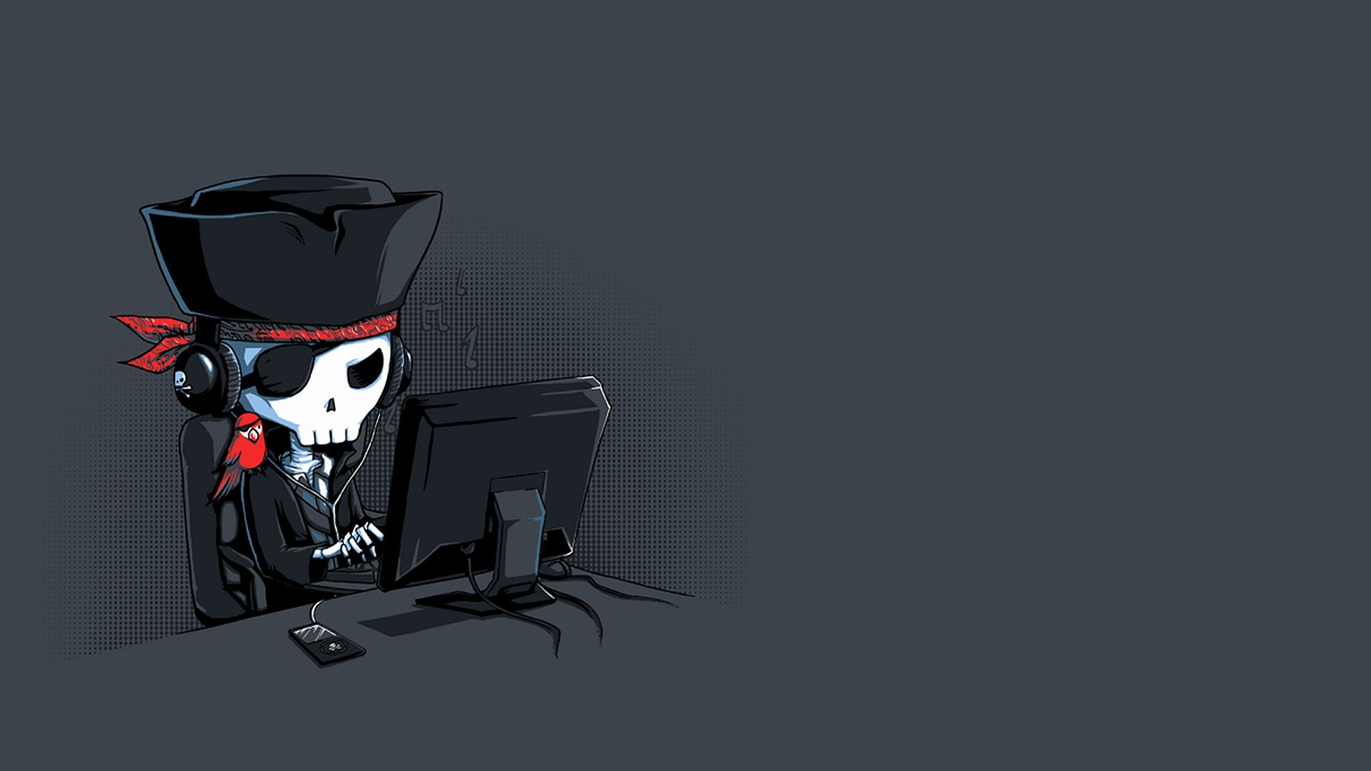 pirates, Computer, Skeleton, Minimalism, Skull Wallpaper