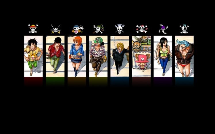 One Piece, Monkey D. Luffy, Roronoa Zoro, Nami, Usopp, Sanji, Tony Tony Chopper, Nico Robin, Jolly Roger, Anime HD Wallpaper Desktop Background