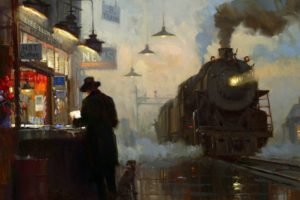 painting, Train, Steam locomotive