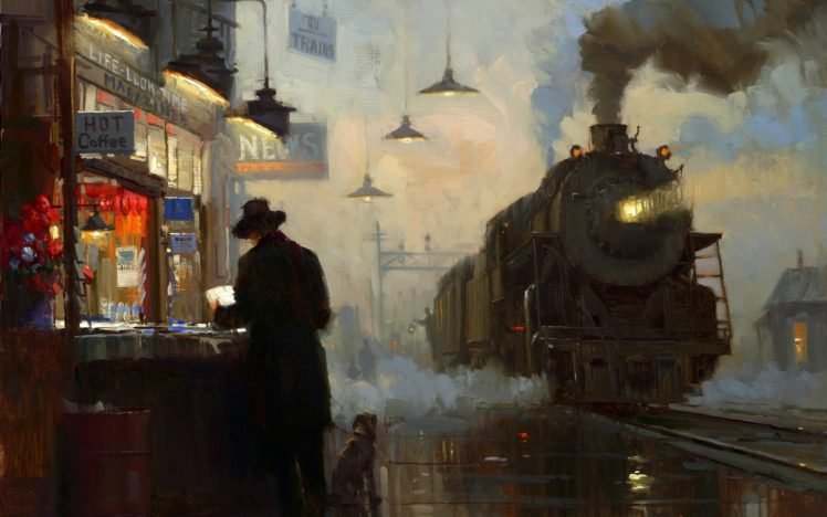 painting, Train, Steam locomotive HD Wallpaper Desktop Background