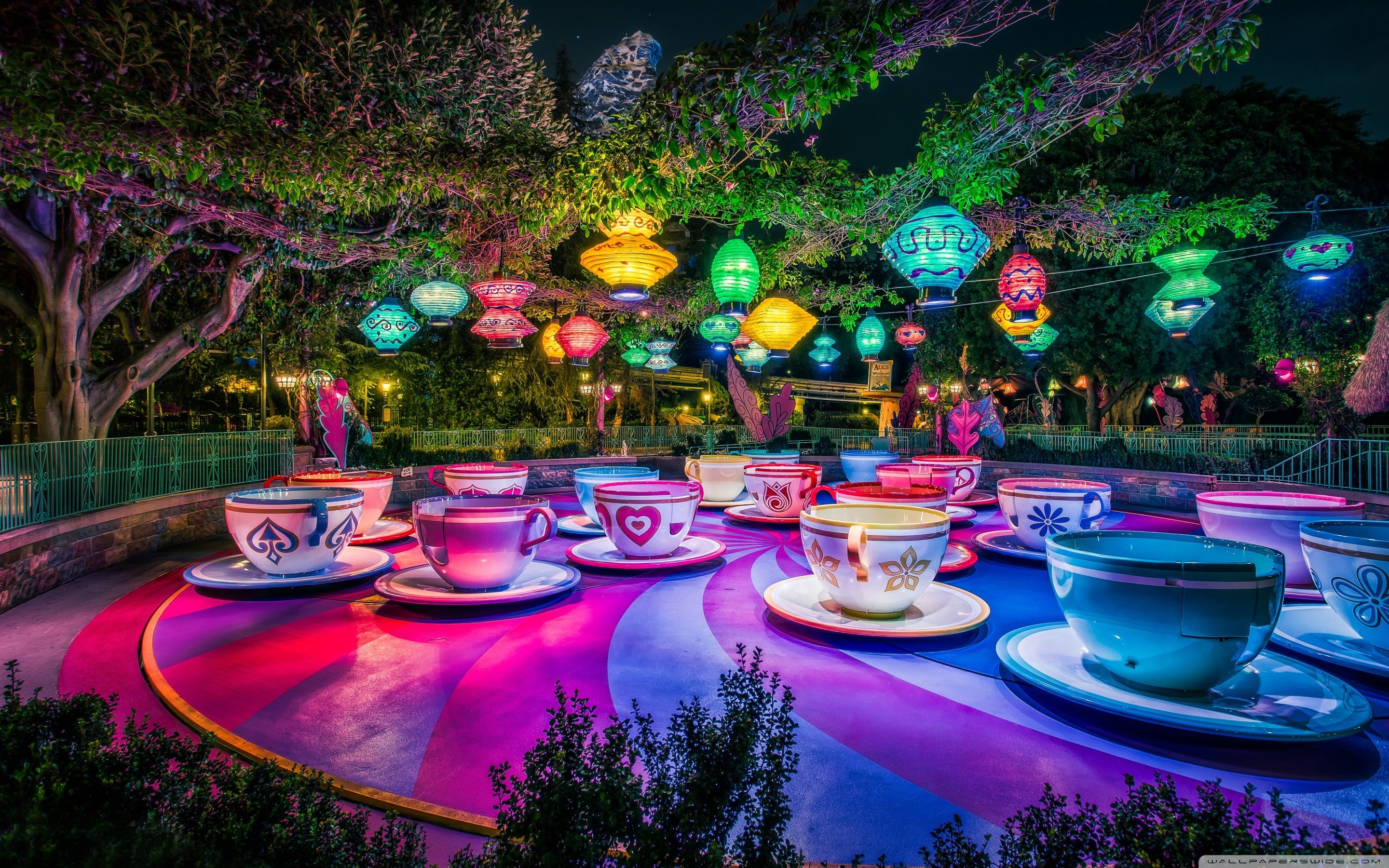 Disneyland, Theme parks, Trees, Lantern, Cup, California, Colorful Wallpaper
