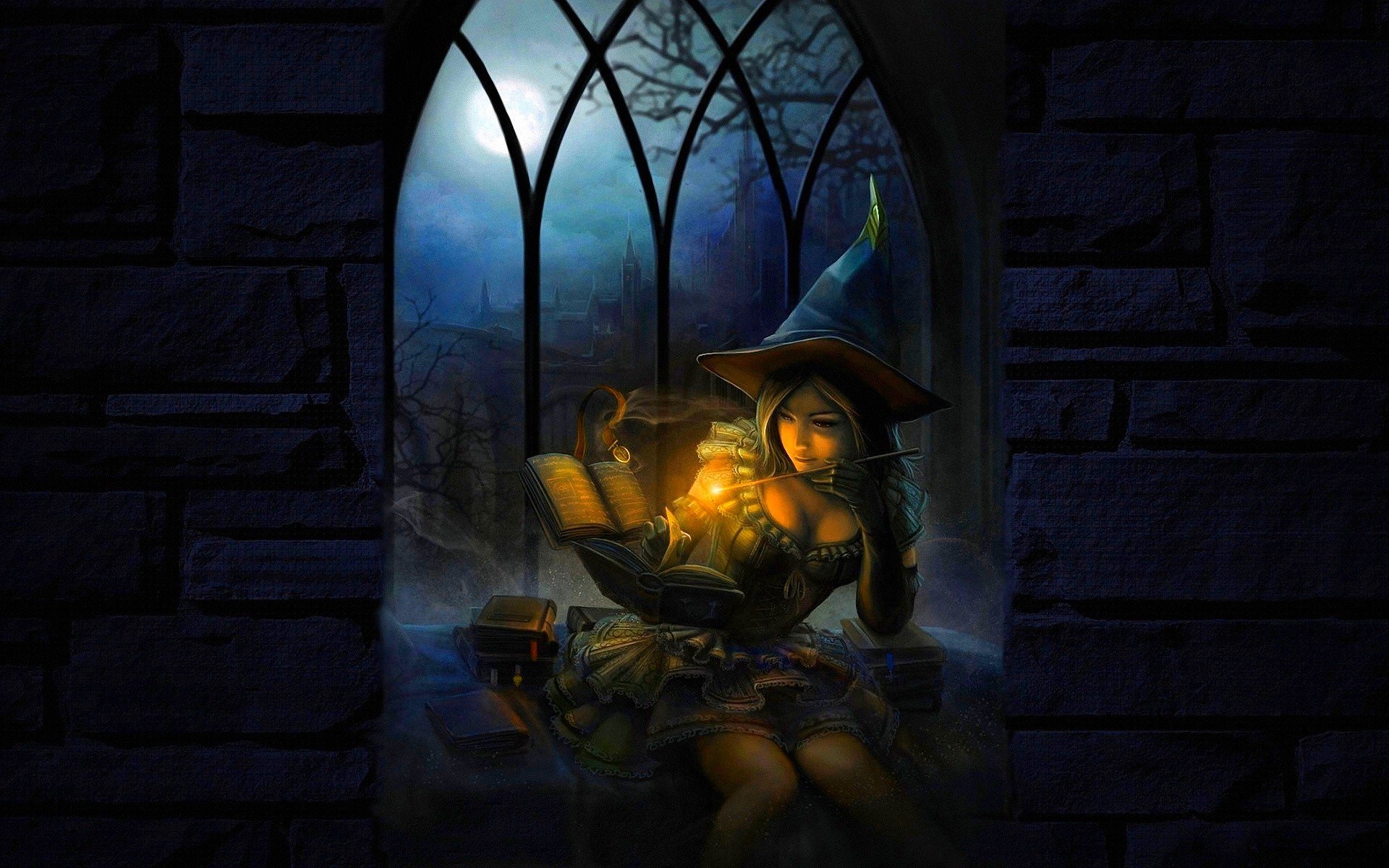 witch, Women, Magic, Reading, Night Wallpaper