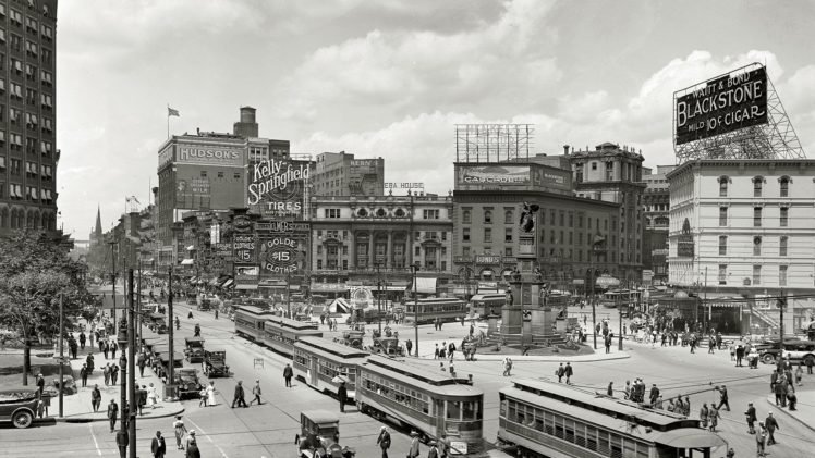 city, Monochrome, History, Detroit, Tram, USA HD Wallpaper Desktop Background