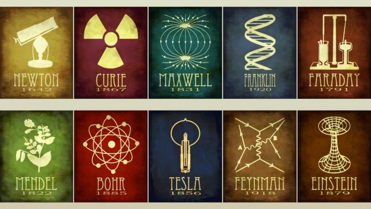 scientists, Isaac Newton, Albert Einstein, Nikola Tesla, Faraday, Science, Chemistry, Physics, Infographics, History HD Wallpaper Desktop Background