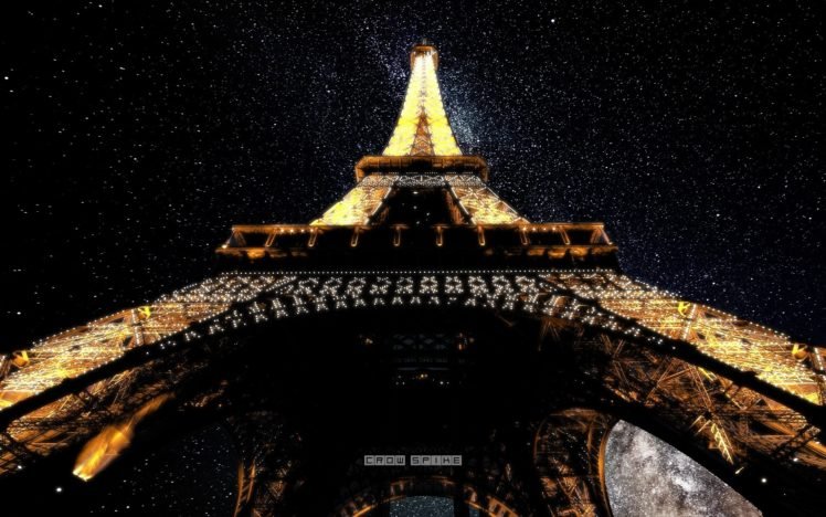 worm&039;s eye view, Stars, Eiffel Tower, Paris, France HD Wallpaper Desktop Background