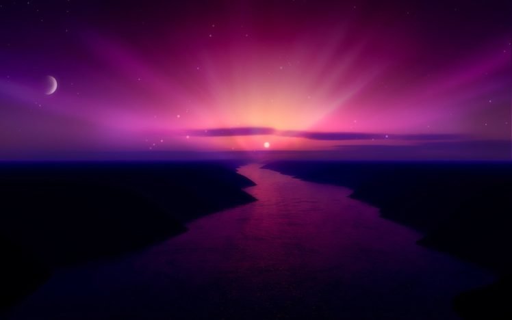 river, Stars, Reflection, Sunset HD Wallpaper Desktop Background