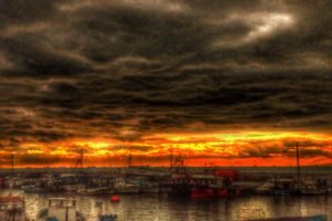sunset, Boat, Sea, Horizon, Clouds