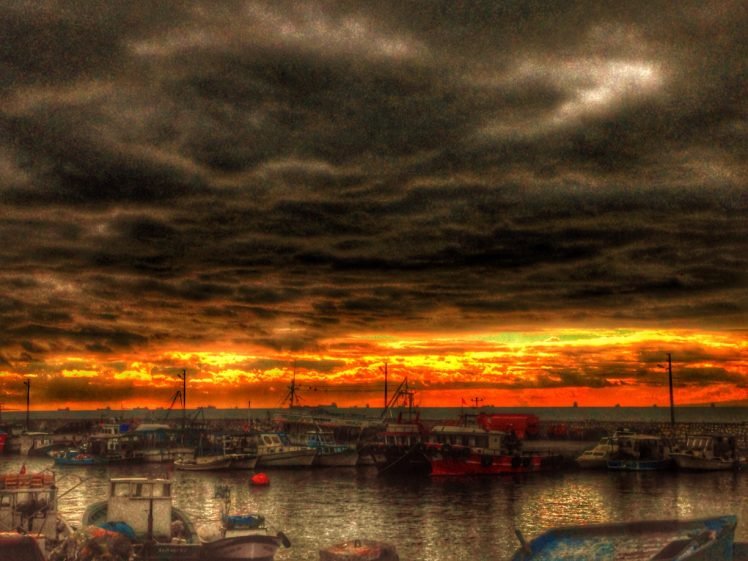 sunset, Boat, Sea, Horizon, Clouds HD Wallpaper Desktop Background